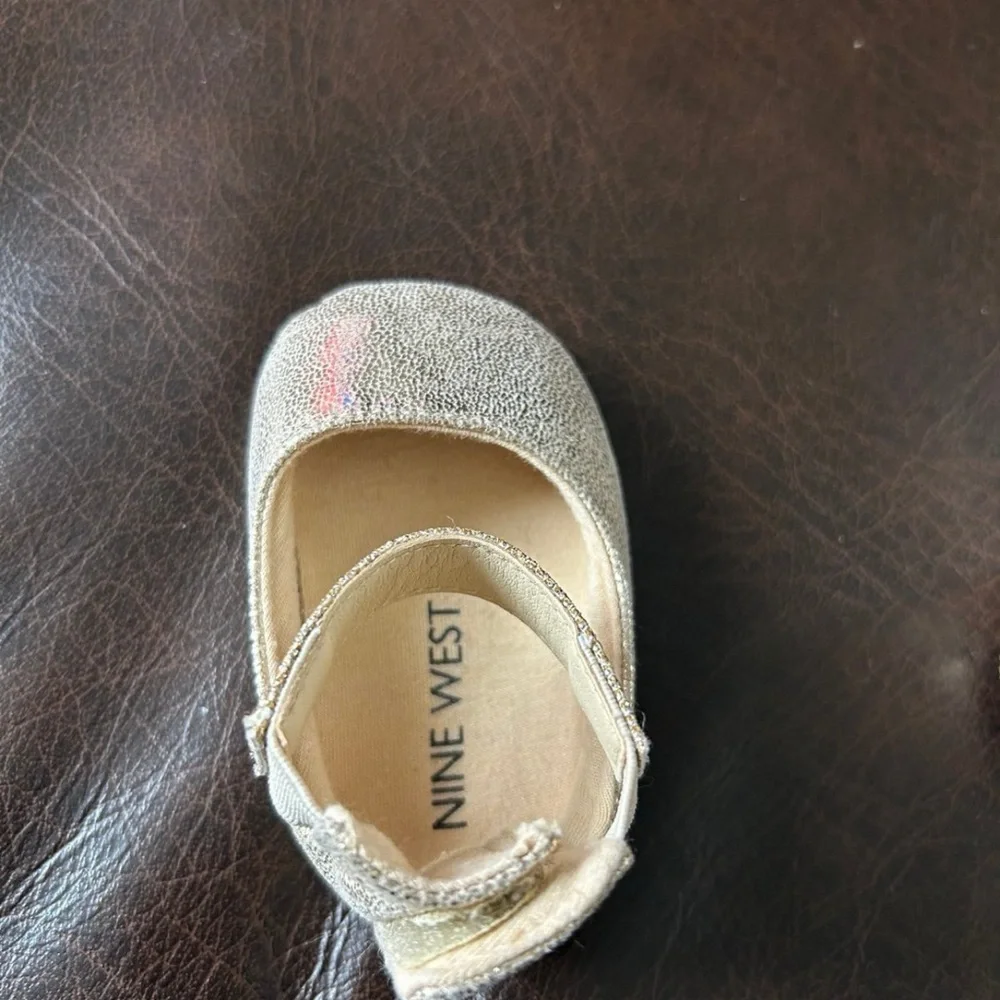 Nine West Baby Girl Faye 2 Ballet Mary Jane Shoes Gold Shimmer Baby Dress shoes